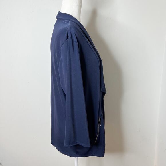 Easywear Chico's Women's Open Front Jacket L Navy Blue Zipper Pockets Shawl Neck - Picture 5 of 10